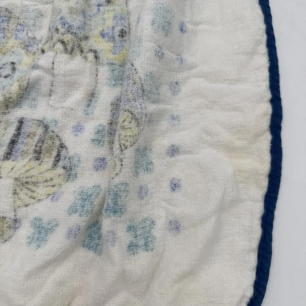 Vintage Mushroom Butterfly Terry Cloth Kitchen Blue Half Apron Retro 70s
